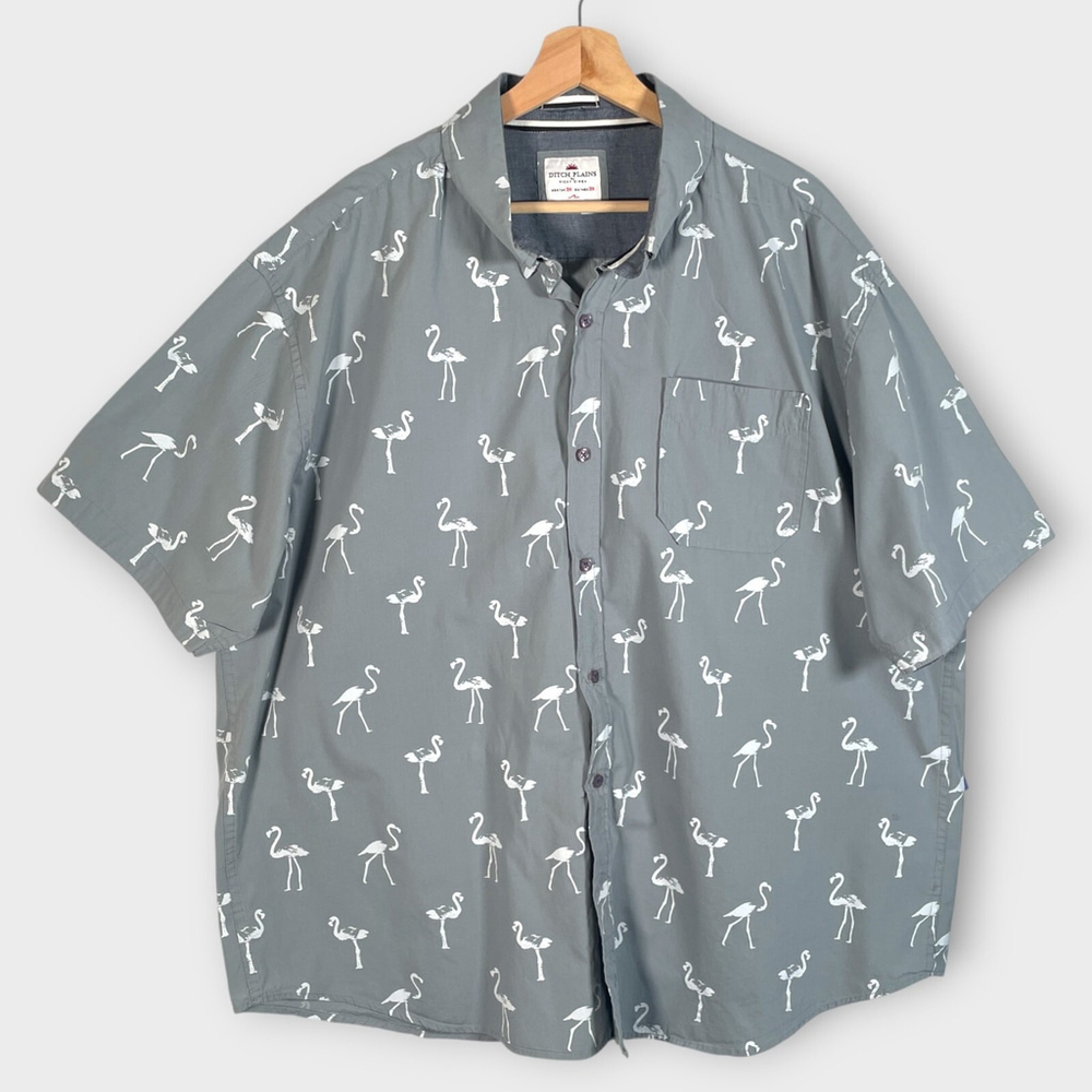 Ditch Plains Ricky Singh Shirt Mens 3XL Cotton Flamingos Beach Resort Hawaiian